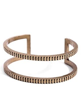 Brass-Tone Dual Row Ribbed Cuff Bracelet